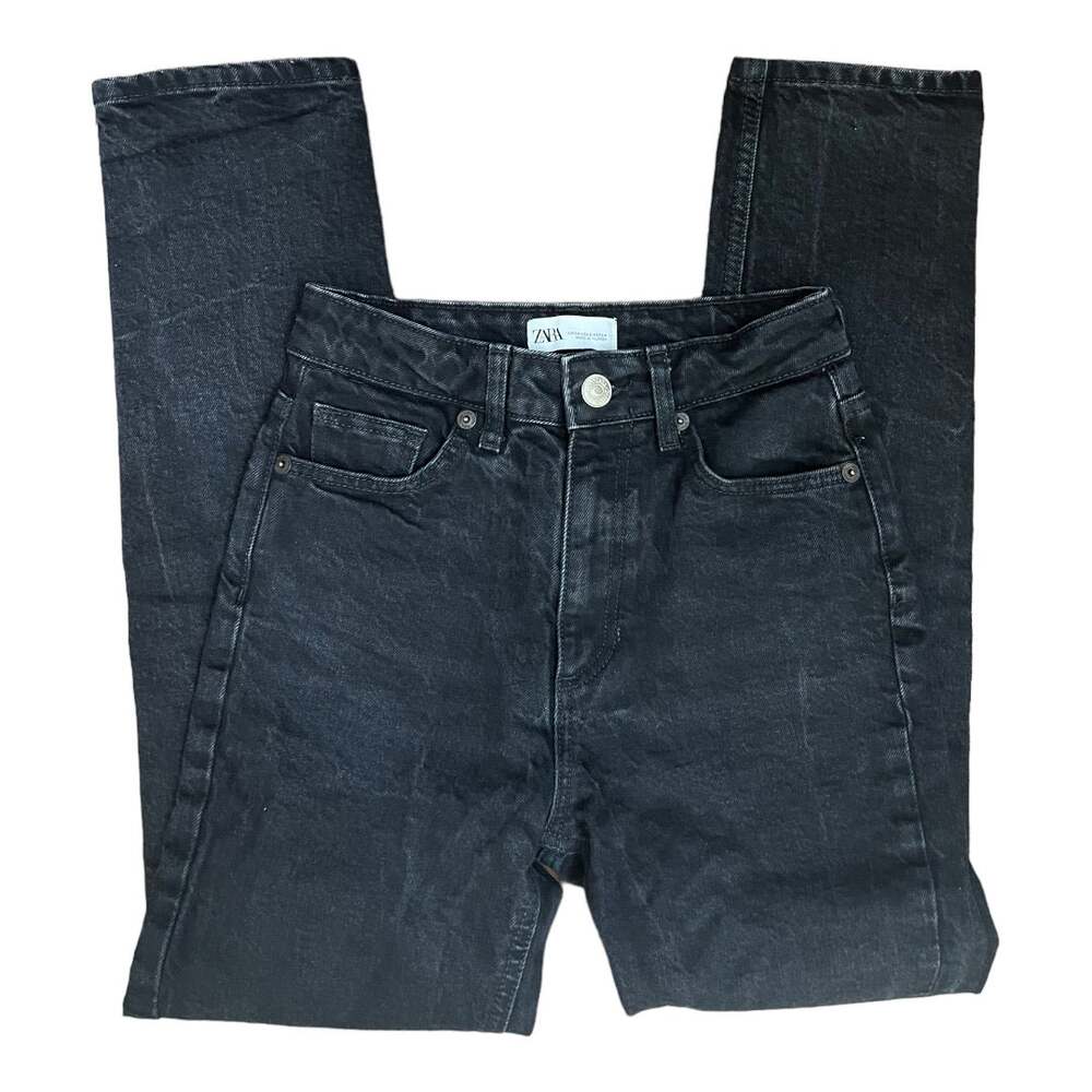 Zara skinny high rise stretch dark acid wash black denim jeans size 2